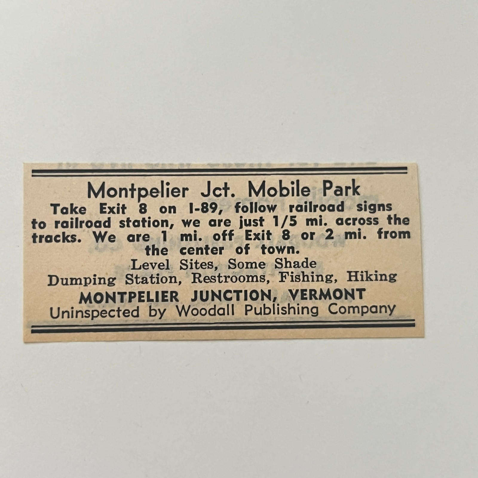 Montpelier Jct. Mobile Park in Vermont 1974 Ad TAK6-S114