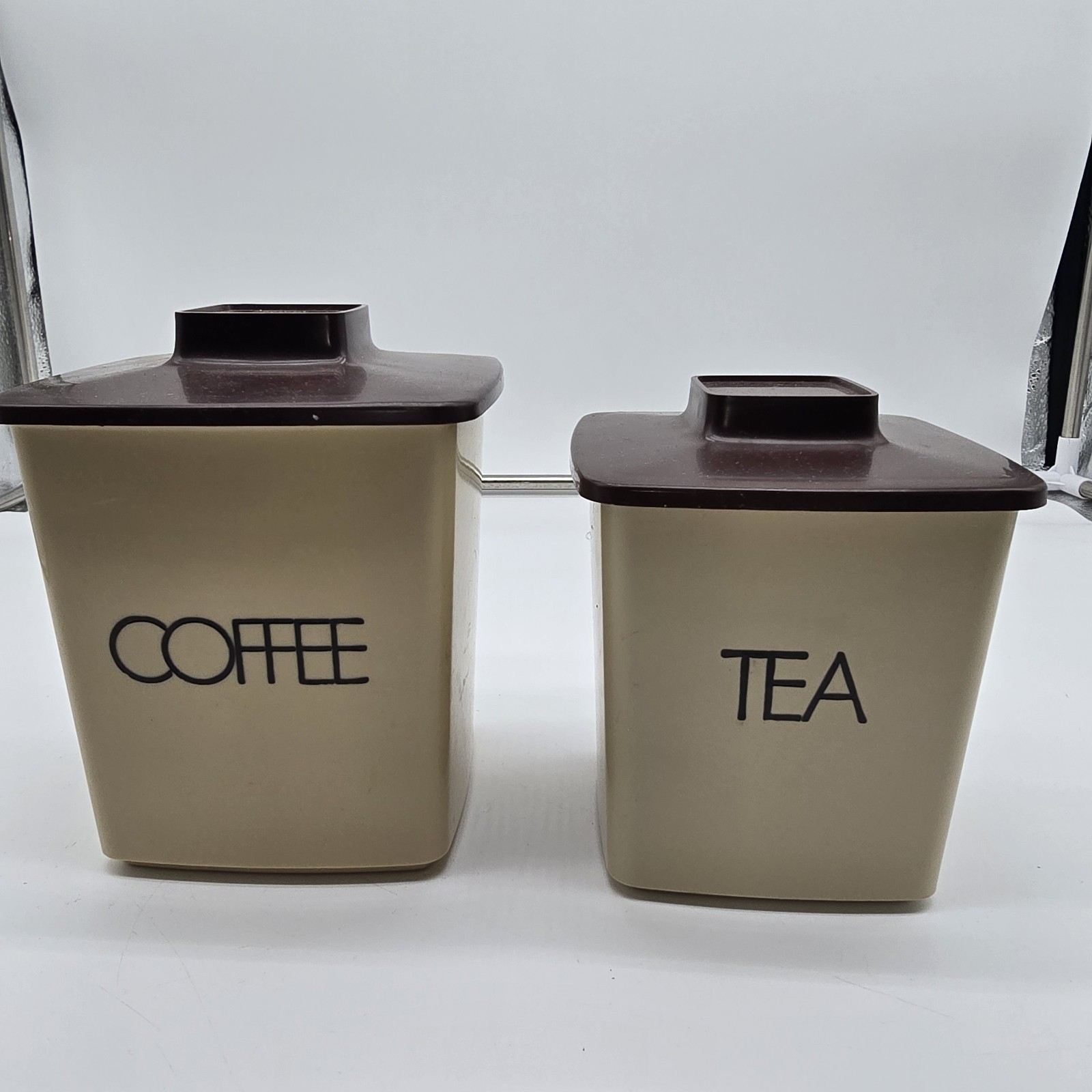 Vintage 70s 2 Piece Plastic Tan Brown Canister Coffee Tea Only Kitchen Decor Vintage 70s 2 Piece Plastic Tan Brown Canister Coffee Tea Only Kitchen Decor