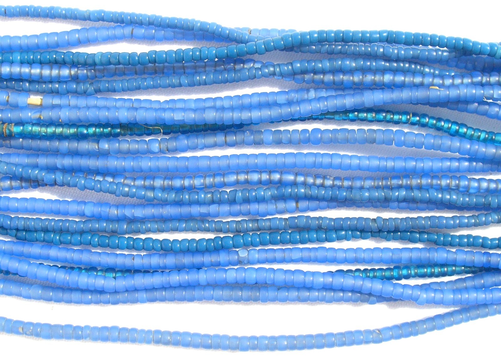 Antique Vintage Small 2-3mm Round Blue Glass African Trade Beads (10 strands)