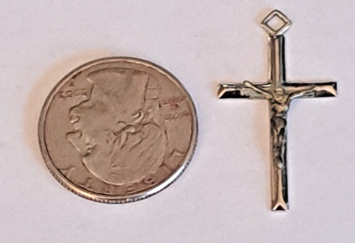 Vintage small narrow Crucifix Sterling Silver marked