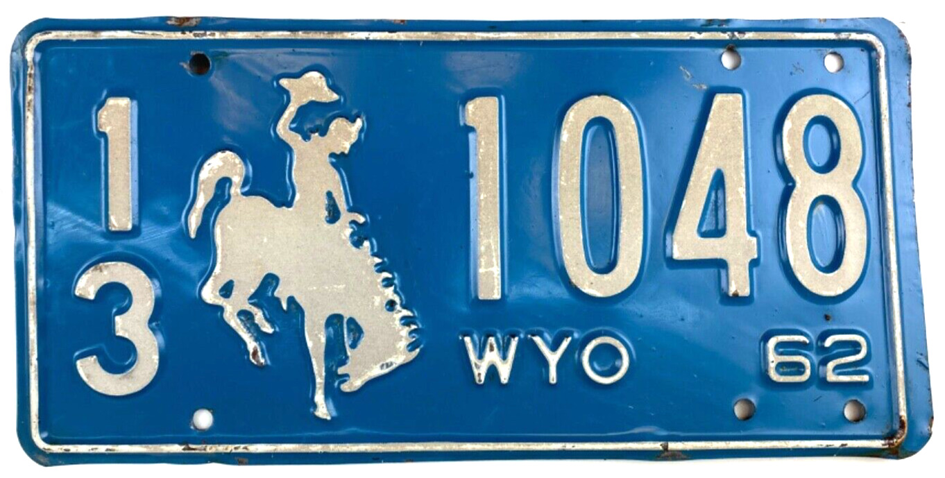 Wyoming 1962 License Plate Vintage Auto Converse Co  Man Cave Collector Decor