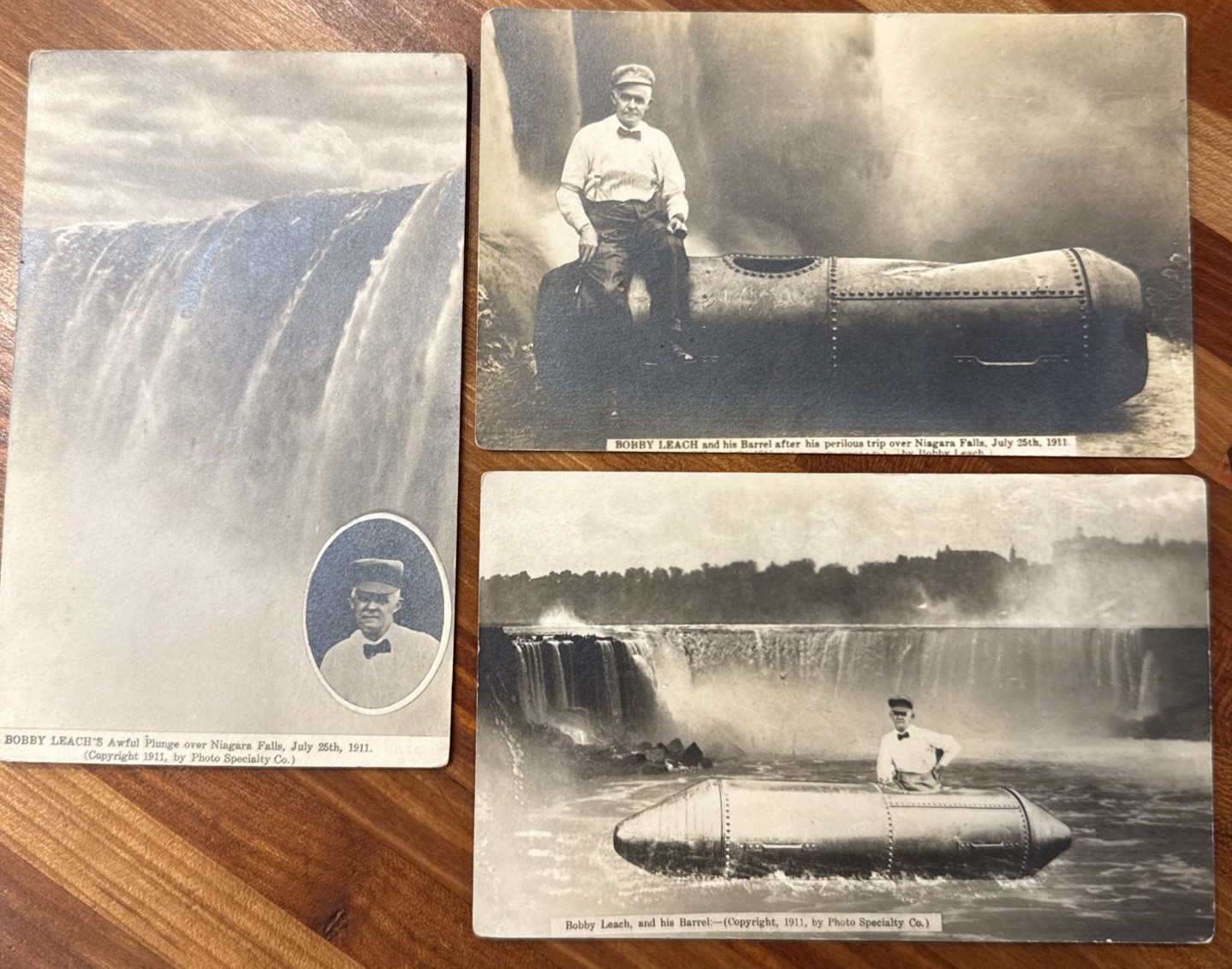 Rare Original 1911 RPPC Bobby Leach Barrel Perilous Trip Niagra Falls Set Of 3