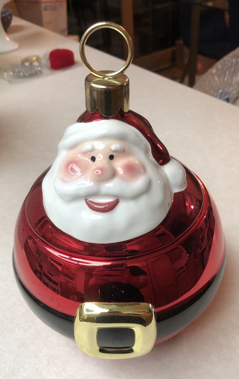 Vintage Teleflora Ceramic Santa Claus Ornament Inspired Cookie/Candy Jar W/ Lid Vintage Teleflora Ceramic Santa Claus Ornament Inspired Cookie/Candy Jar W/ Lid
