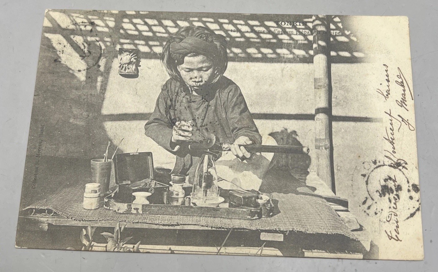 French Indochina Tonkin Opium Smokers Post Card Original Photo By R. Moreau