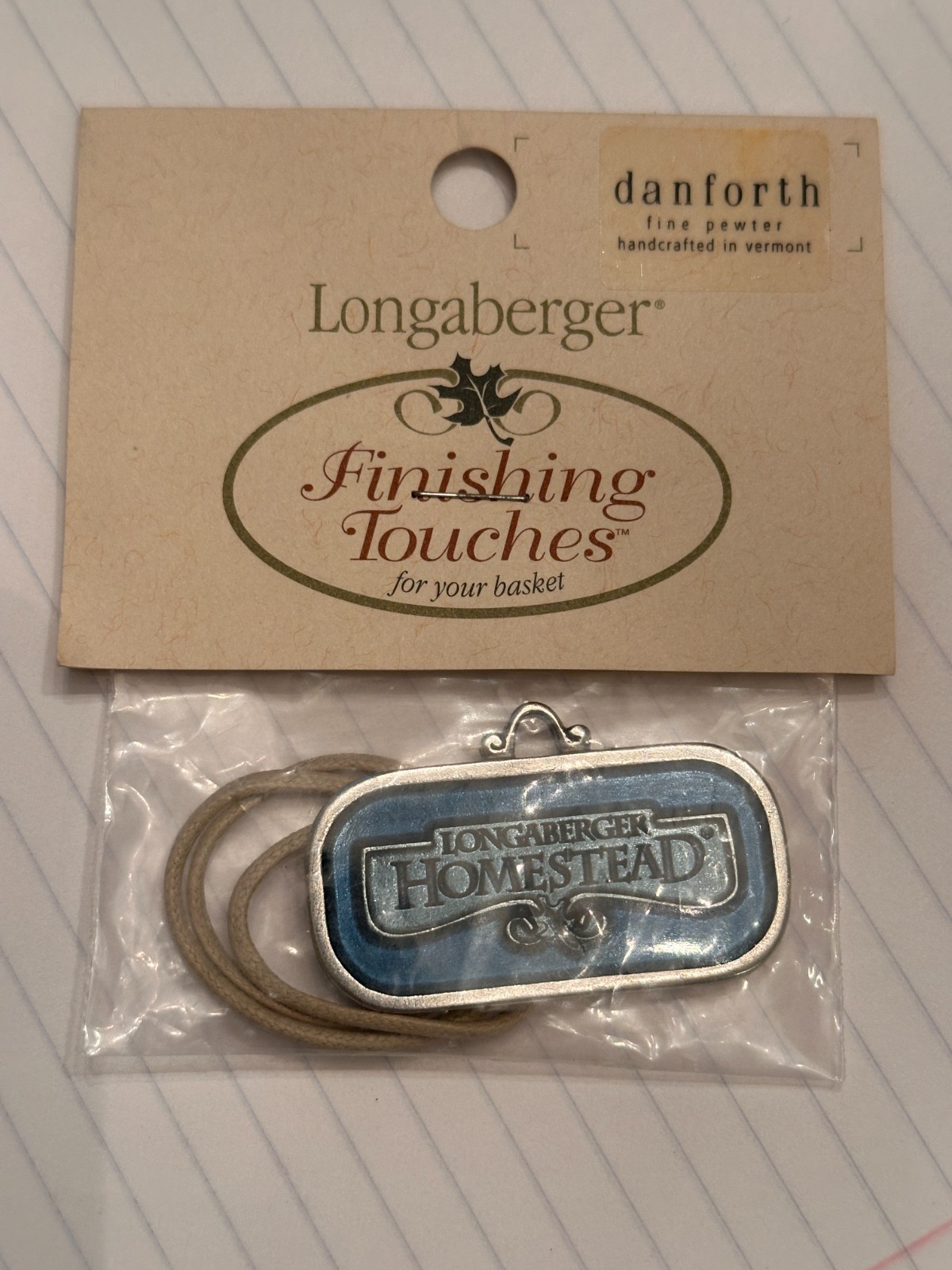 Longaberger Homestead Danforth Fine Pewter Tie On Blue Finishing Touches NEW