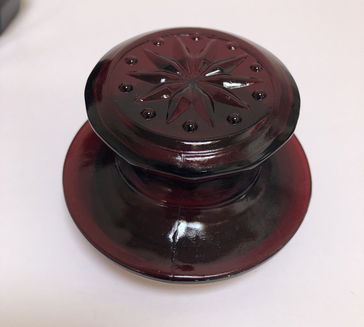 VTG Wheaton Snowflake Sunburst Ruby Red Glass Apothecary Jar Canister *LID ONLY*