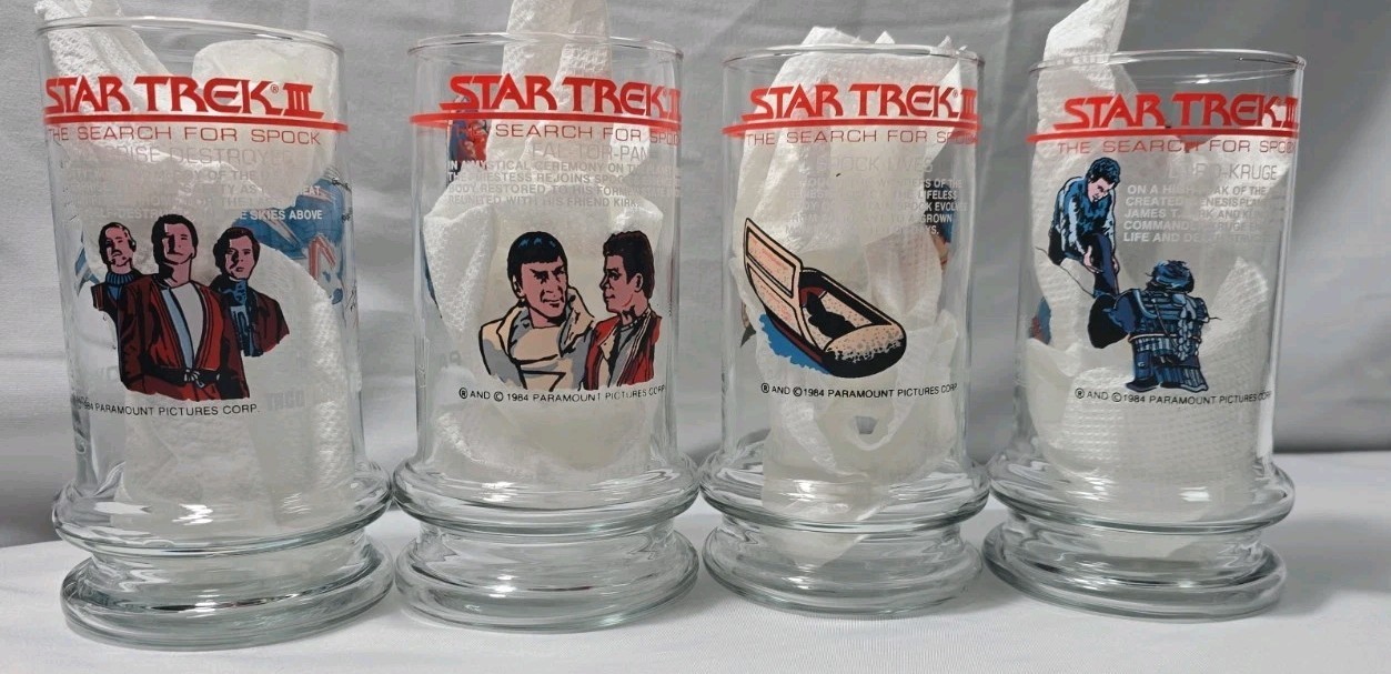 NOS 1984 Taco Bell Star Trek III Search For Spock Glass Set COMPLETE Vintage NOS 1984 Taco Bell Star Trek III Search For Spock Glass Set COMPLETE Vintage