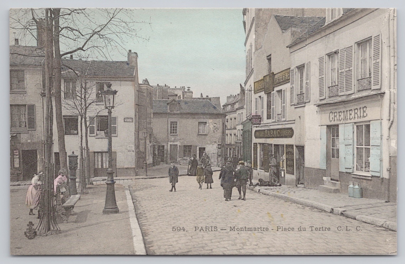 Paris Montmartre Place du Tertre Cobblestone Street Scene Colorized Postcard