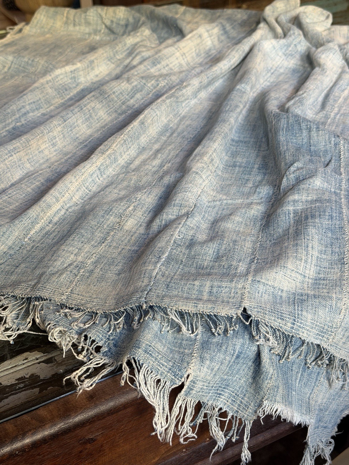 Vintage African Indigo Faded Denim Mossi Mudcloth 74”L x 38”W | No. 78