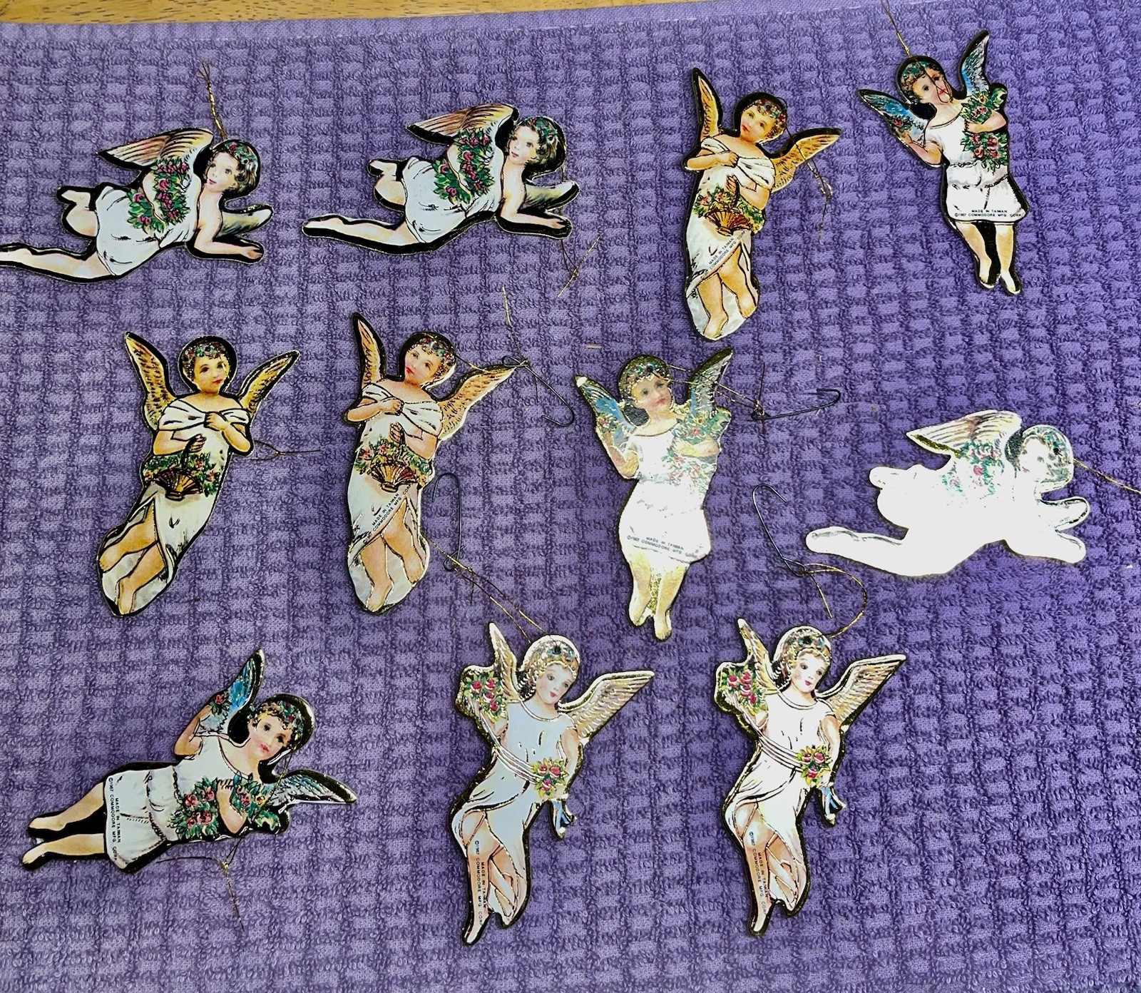 11- Rare Vintage Commodore Mfg. Corp 1987 Gold Foiled Angel Christmas Ornaments