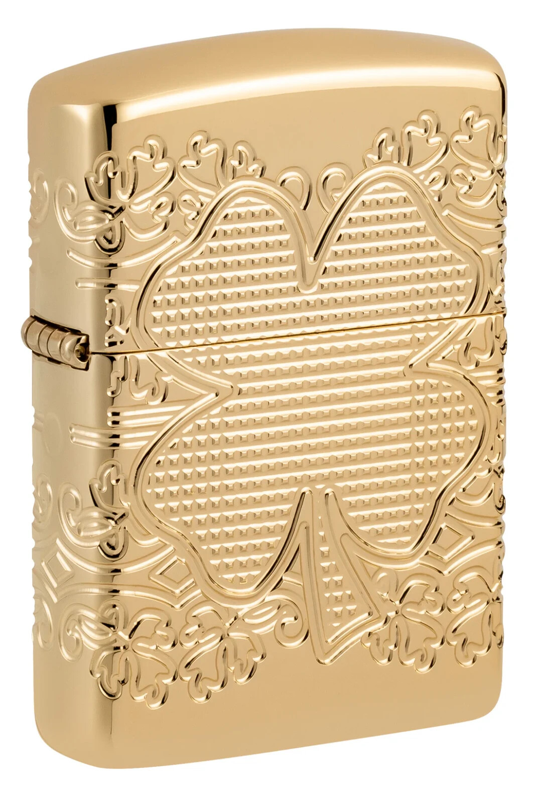 Zippo Armor Lucky Clover Design Multicut Textured High Polish Gold Plate 46301