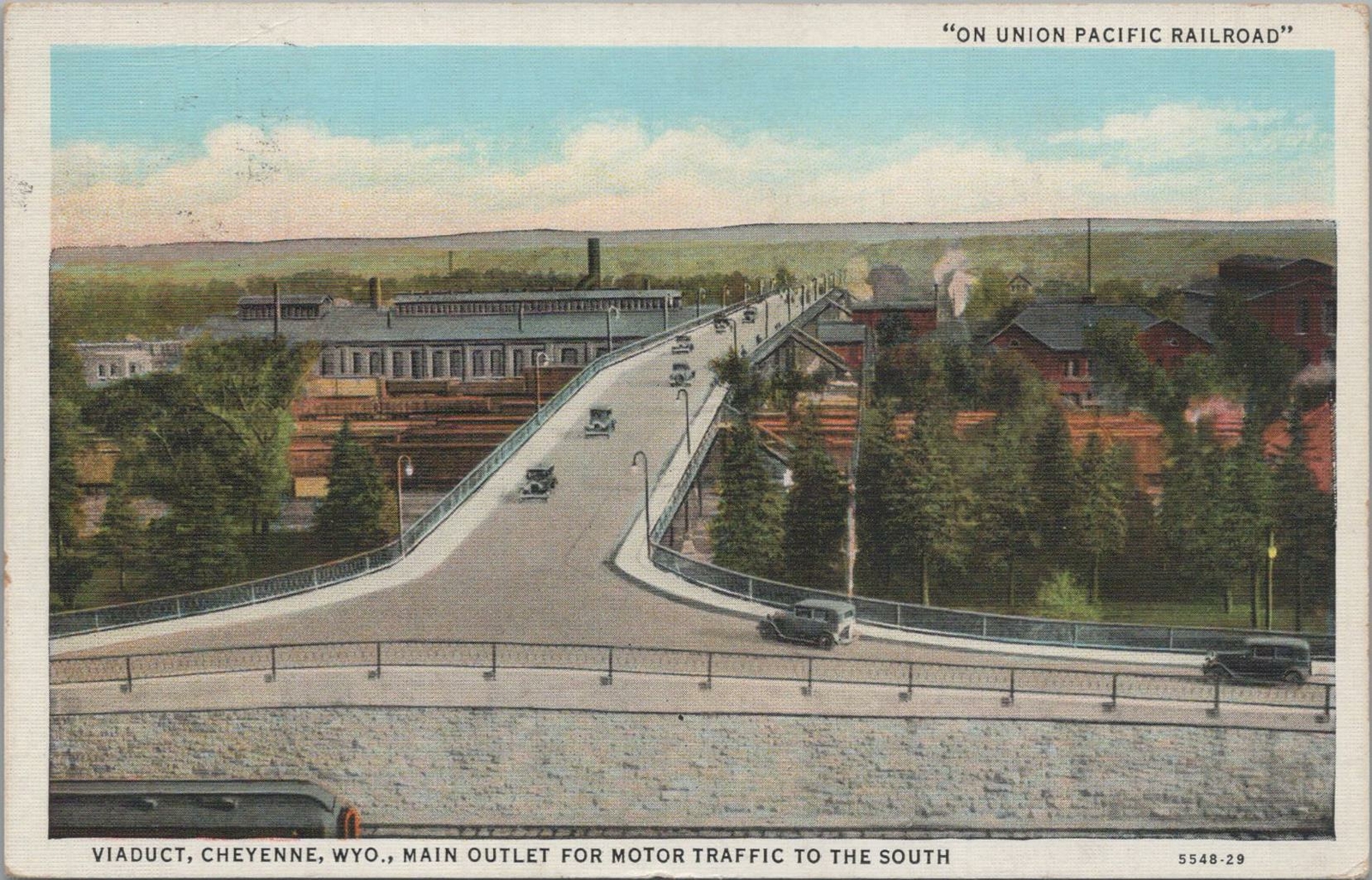 Postcard Viaduct Cheyenne WY Outlet Motor Traffic to South Wyoming 