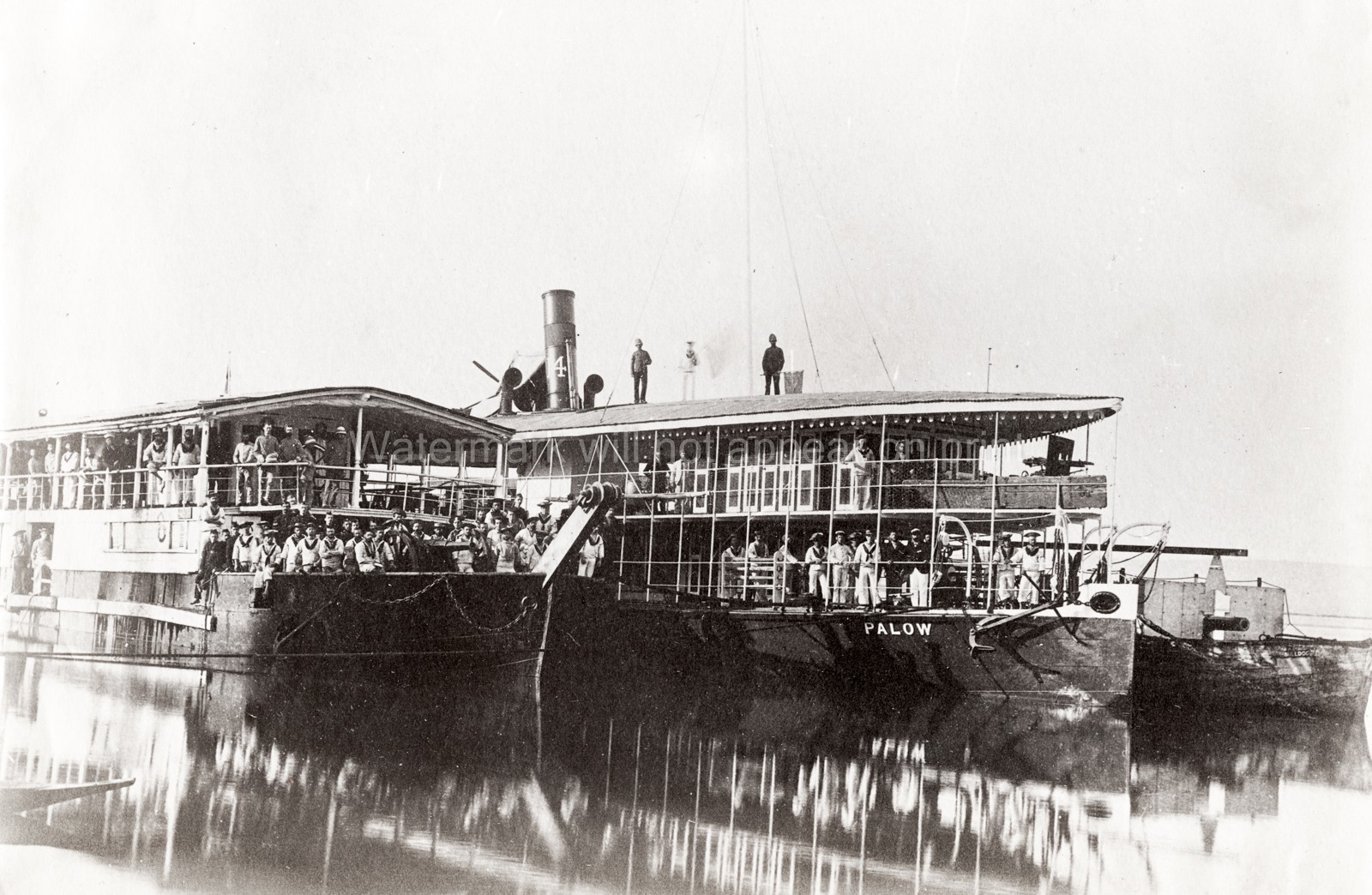 Irrawaddy River Burma 3rd Anglo Burmese War Steamer Gunboat Vtg. Photo 19thC.