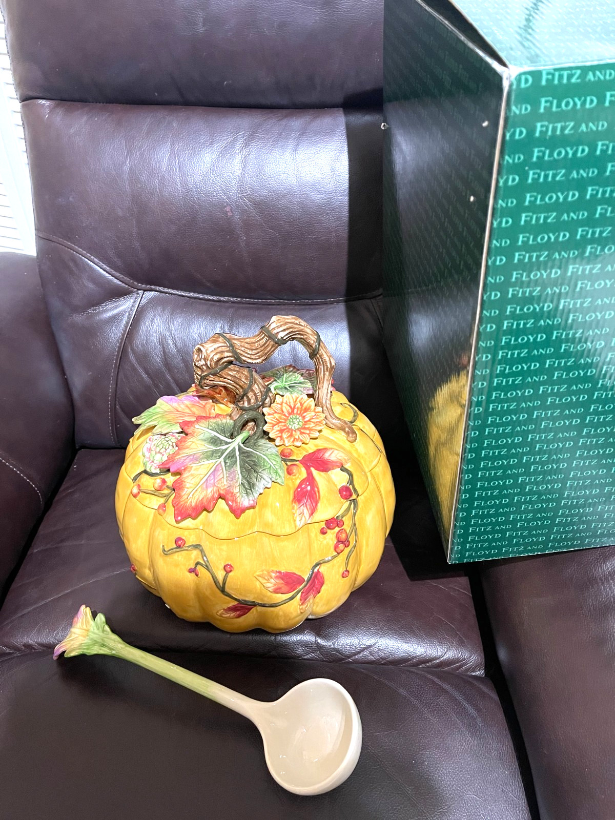 FITZ & FLOYD harvest heritage PUMPKIN  COVERED  SOUP  TUREEN W/ LADLE  NEW LARGE