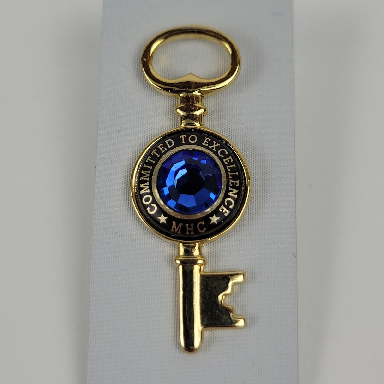 Mount Holyoke College Committed to Excellence Key Pin, Push Back, Gold Tone Blue