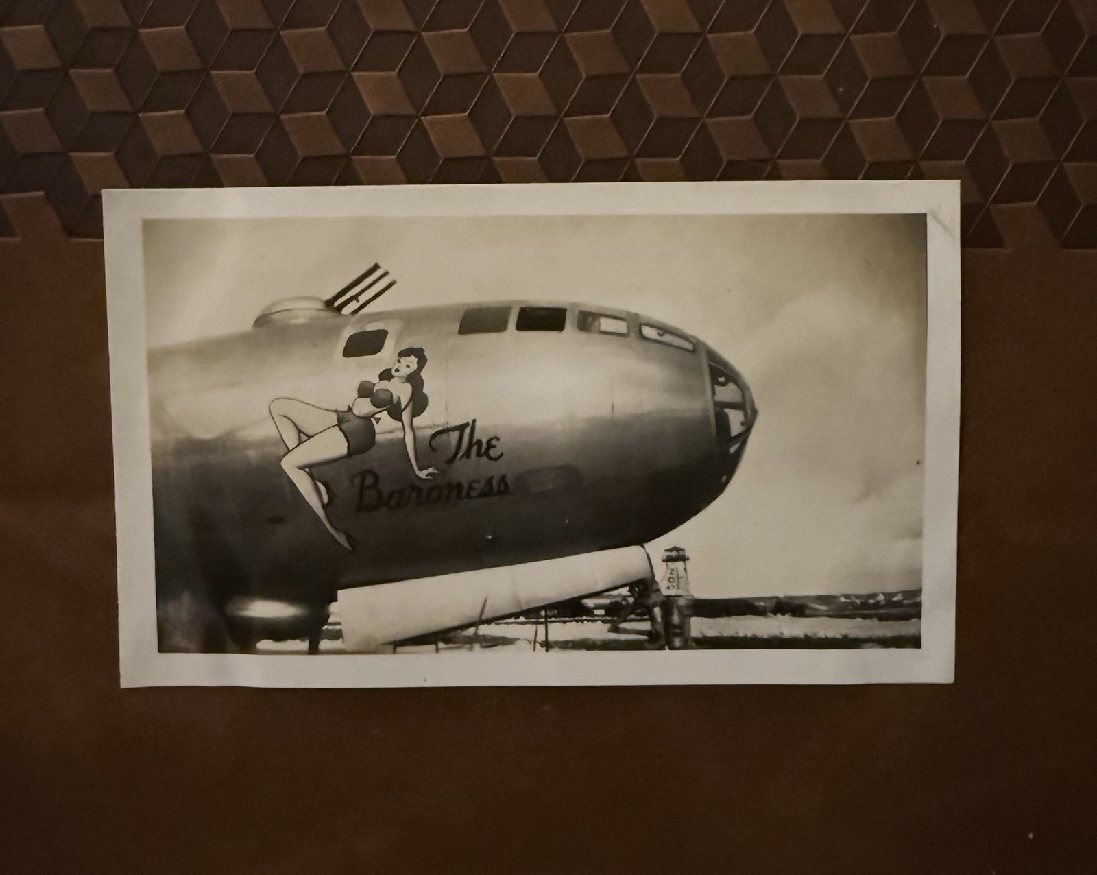 Original WWII B-29 The Baroness Nose Art Photo Vintage USAAF Bomber Photograph