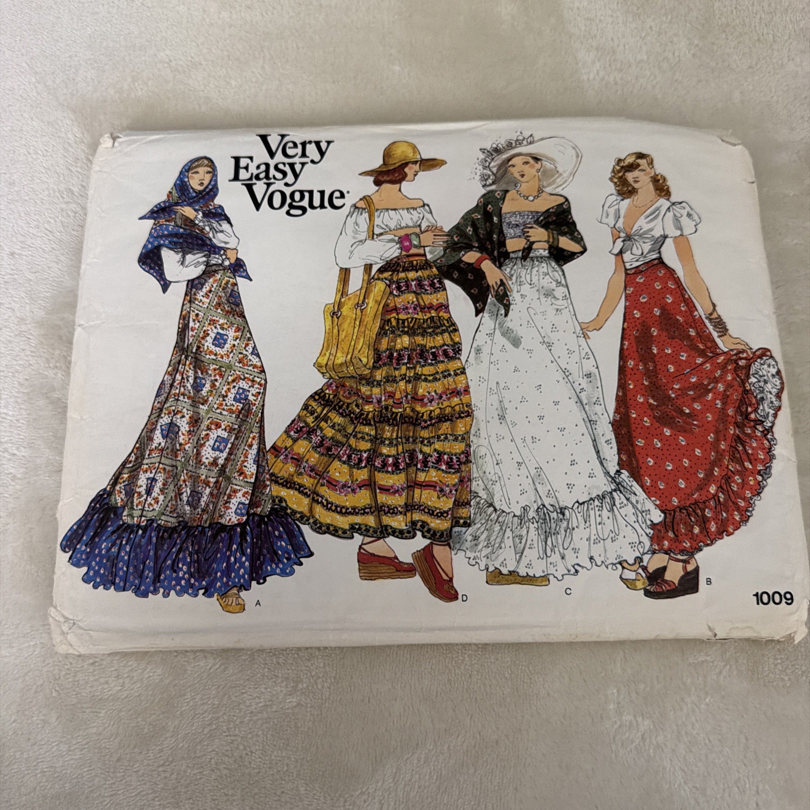 Vintage Original Vogue Sewing Pattern 1009 Womens Peasant Skirt Shawl New UNCUT