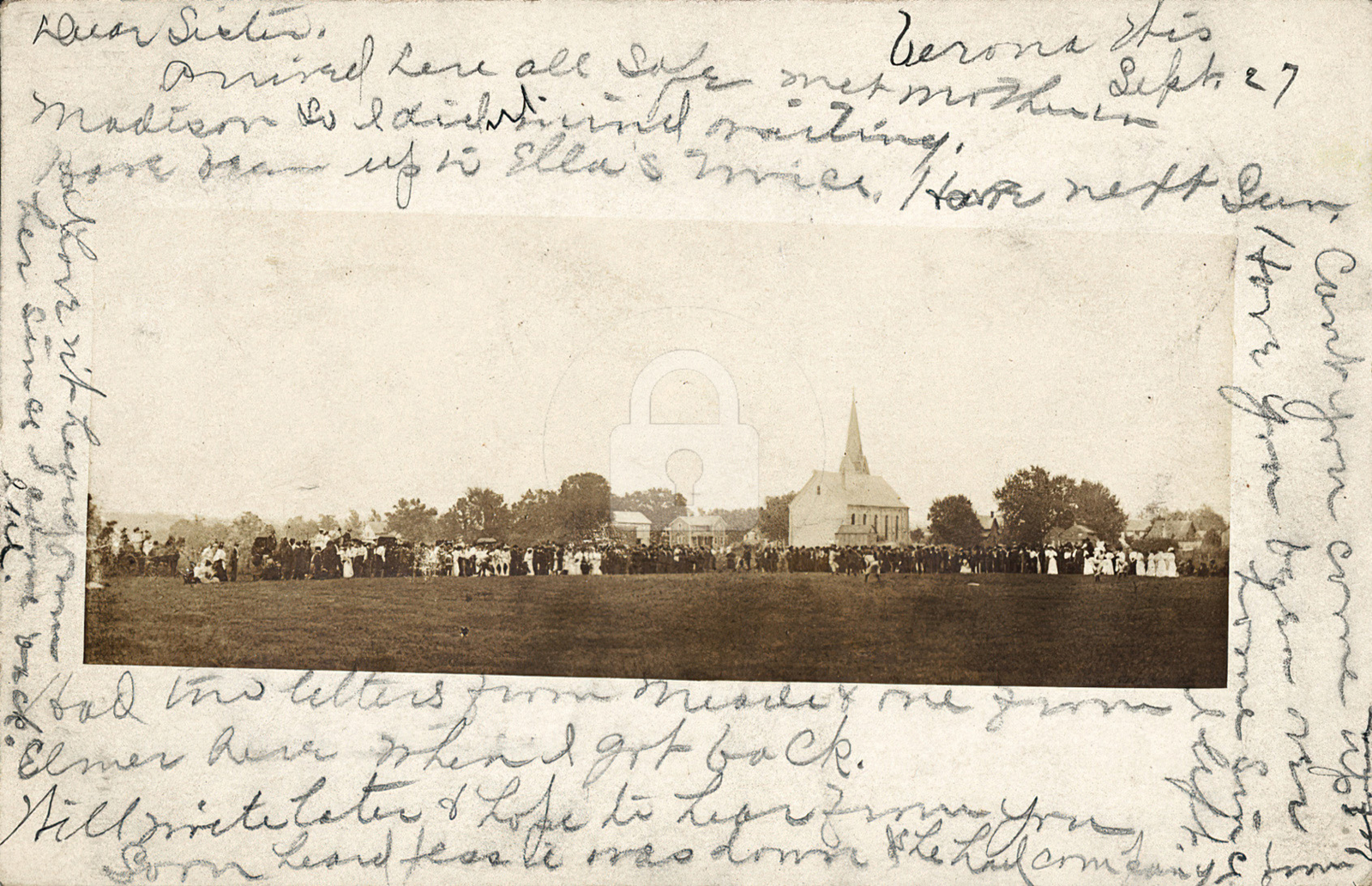 Crowd outside of church, Brooklyn, WI c.1905 RPPC Photo Postcard Copy Crowd outside of church, Brooklyn, WI c.1905 RPPC Photo Postcard Copy
