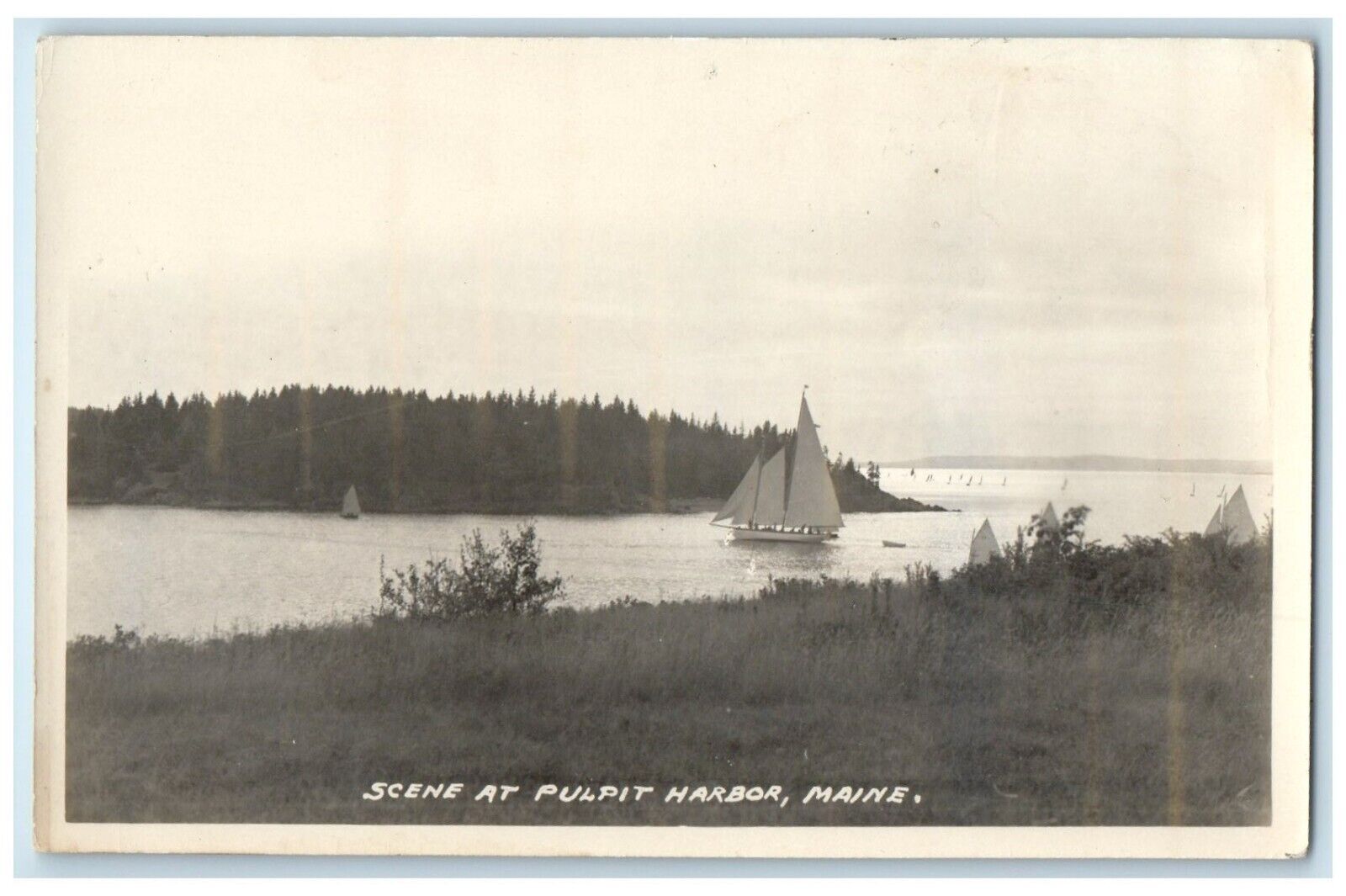 c1910's Scene At Pulpit Harbor Maine ME, Sailboat RPPC Photo Antique Postcard
