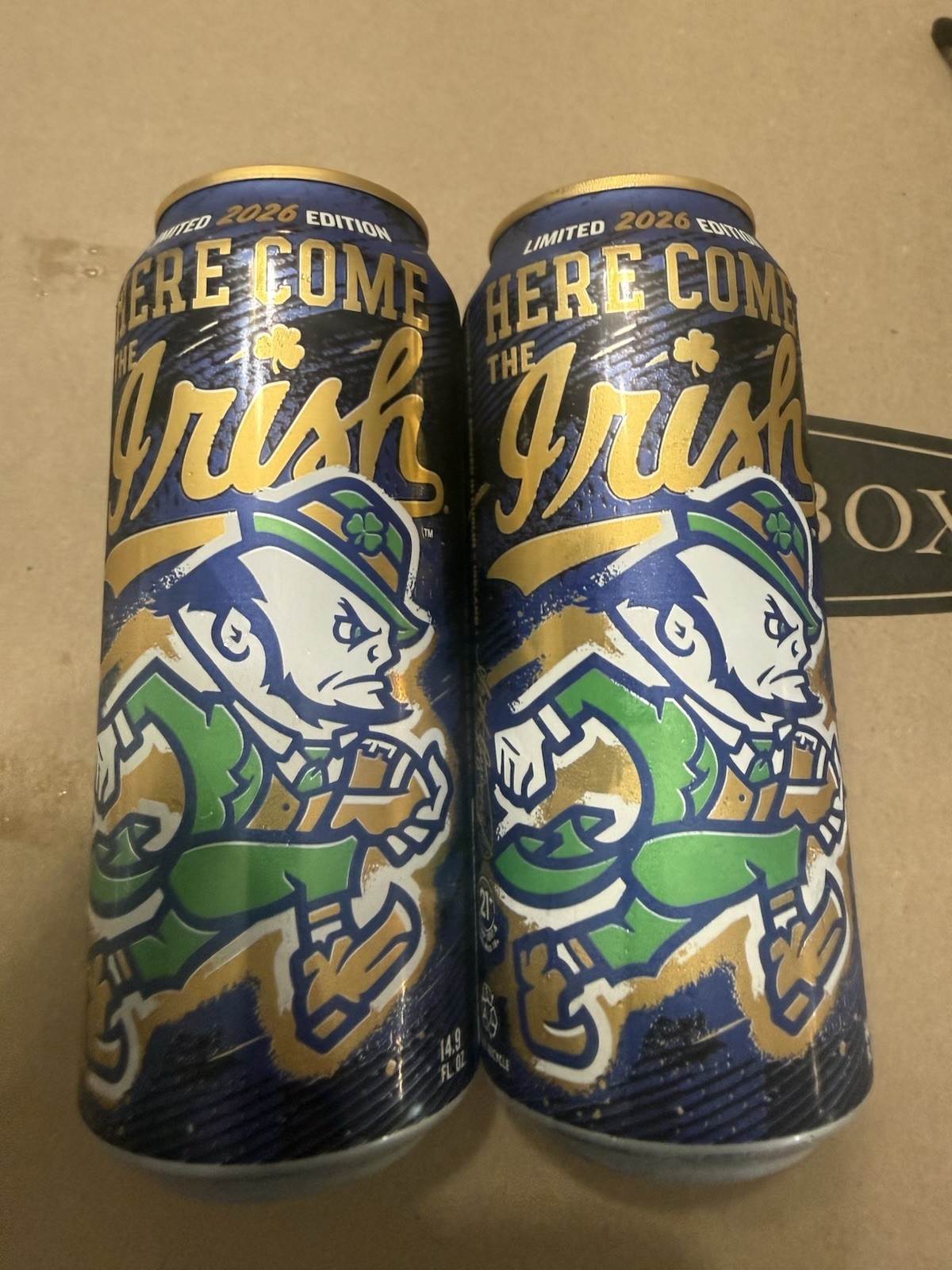 2026 14.9 OUNCE GUINNESS NOTRE DAME BOTTOM OPENED BEER CAN LOT of TWO RARE