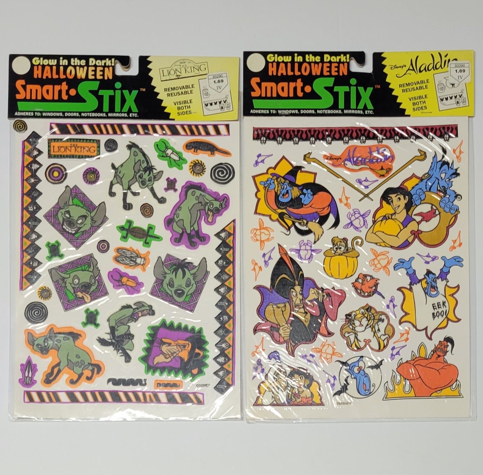 Vintage New 1990s Disney Aladdin Lion King Halloween Stickers Smart Stix Decals 