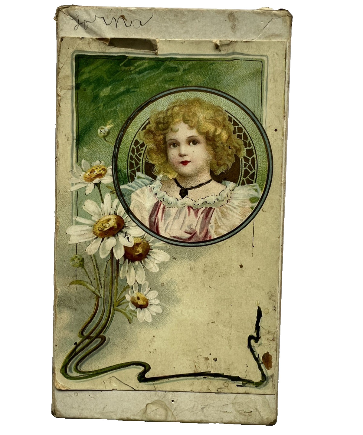 Antique Cardboard Box Treasure Pencil Lorna Name Blonde Victorian Art Nouveau