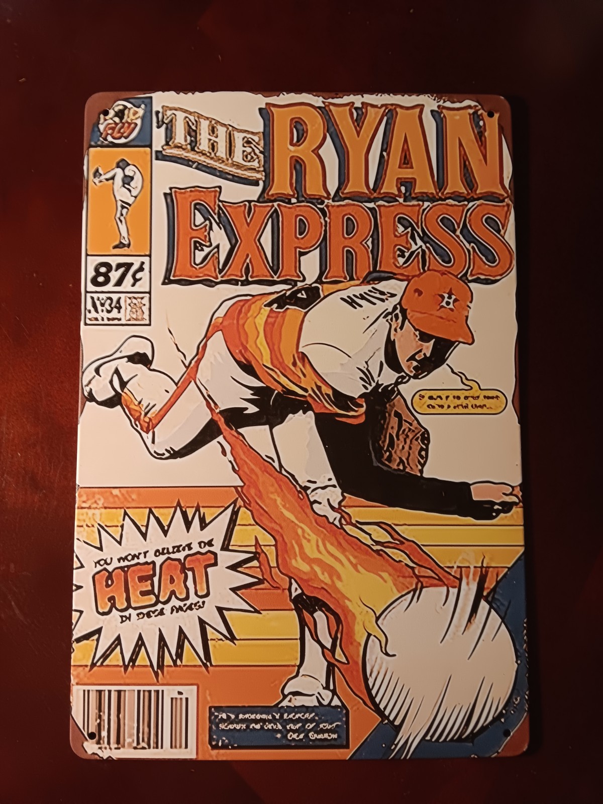 Nolan Ryan wall art tin sign Express Comic Book Inspired 8x12 Houston Astros