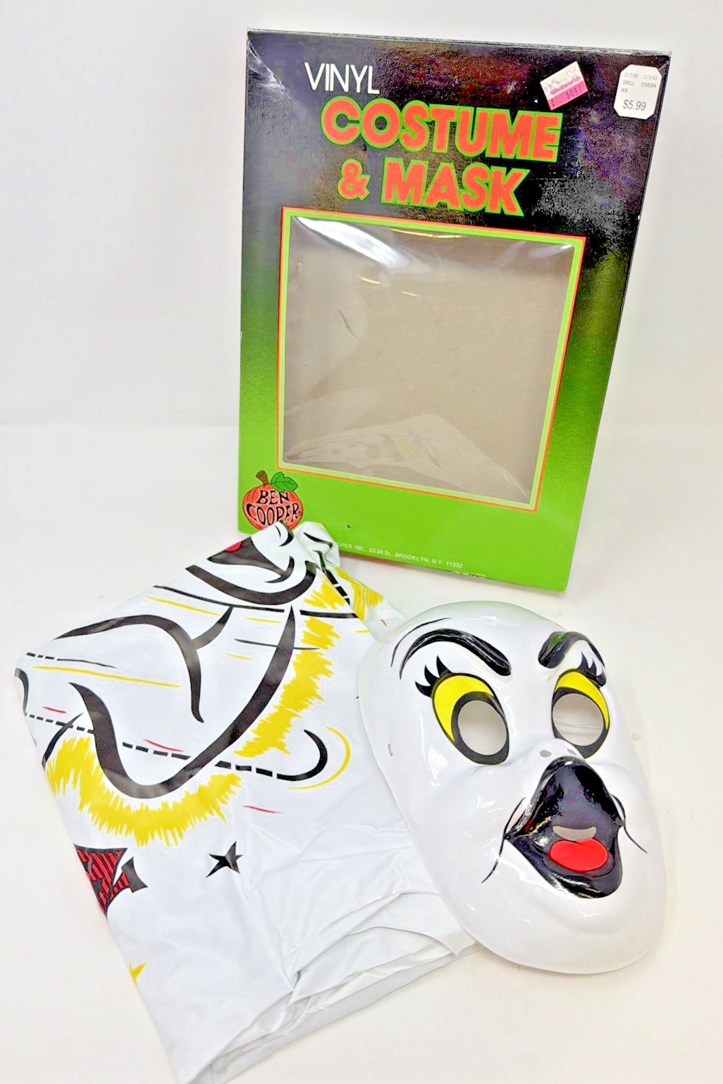 Vintage 1987 Ben Cooper Ghost Halloween Costume Mask Smock Box Small 6-8