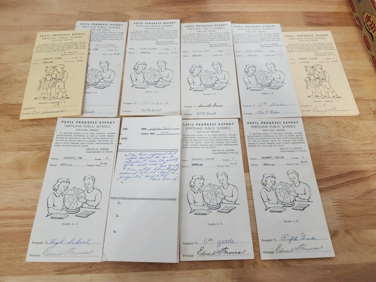 Student Report Cards-(10) Vintage-1960\'s-Portland Public School-Capitol Hill 