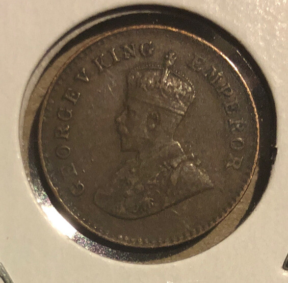 1926(B) India-British  1/12 Anna Bronze Coin-17.4MM - King George V-KM#509