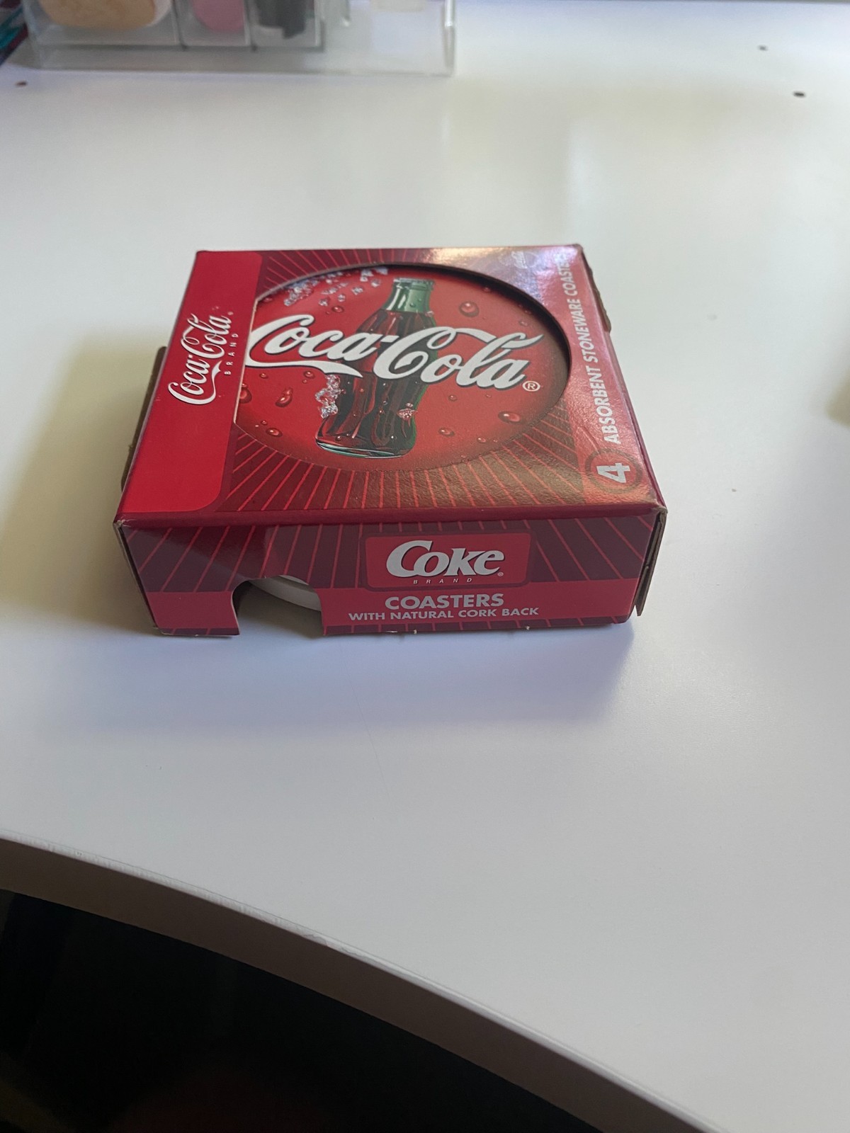 Vtg 2000 Coca-Cola Absorbent Stoneware Coasters Natural Cork Back 4pc Set Coke