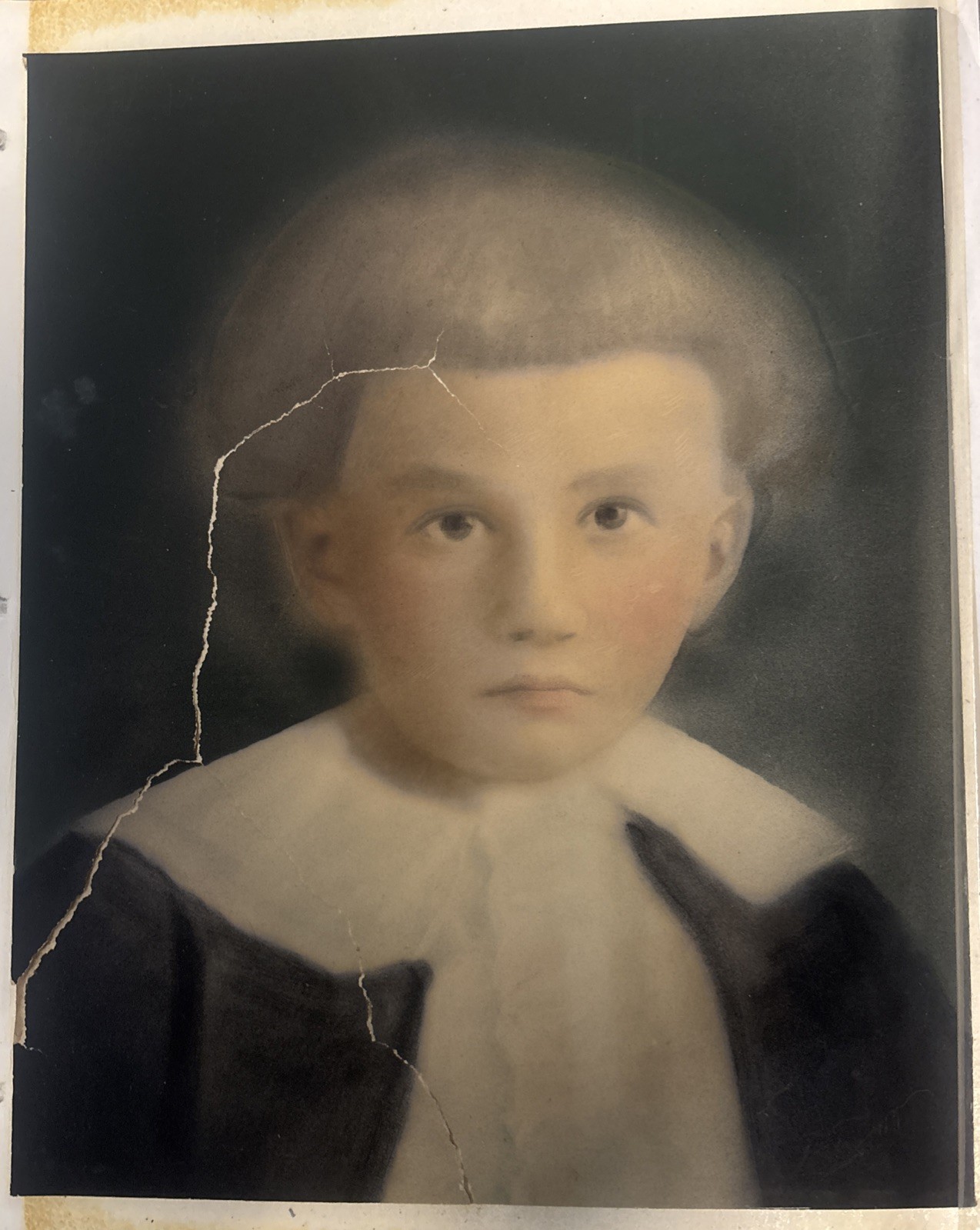 Antique Hand-Tinted Child Portrait Photo Crayon Enlargement c.1900