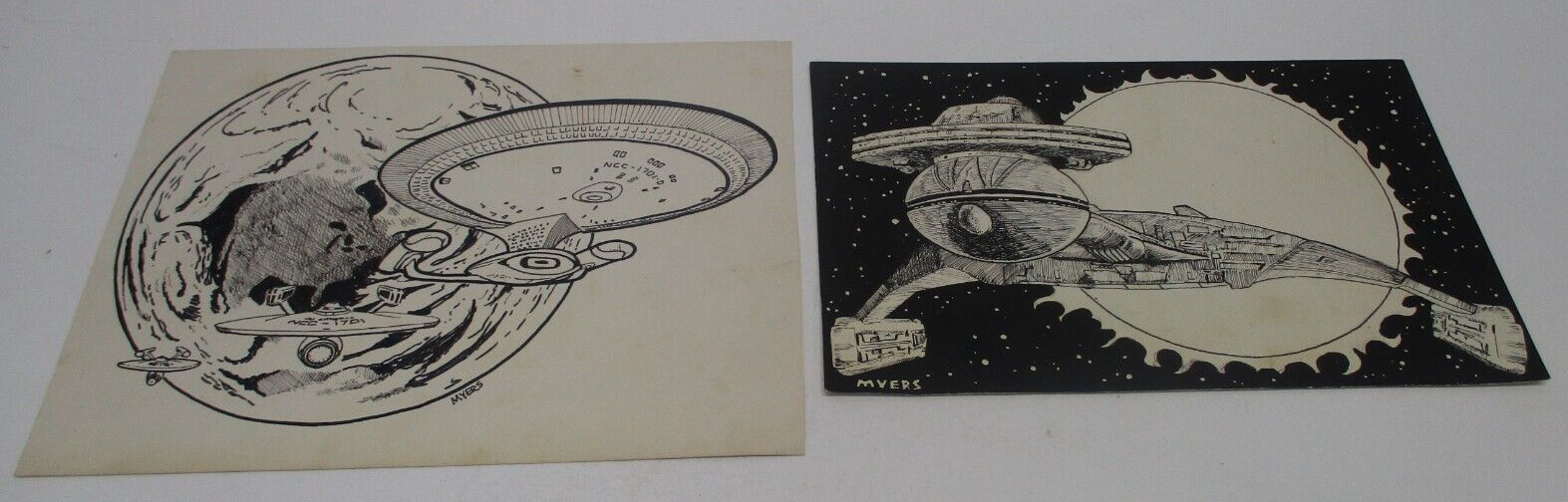 Lot 2 pcs Original Art by Douglas Myers STAR TREK Fan Fanzine Published? CM1054
