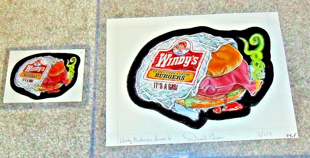 2007 TOPPS Wacky Packages #14 WENDYS WINDYS BURGERS ORIGINAL ART David Gross 2007 TOPPS Wacky Packages #14 WENDYS WINDYS BURGERS ORIGINAL ART David Gross