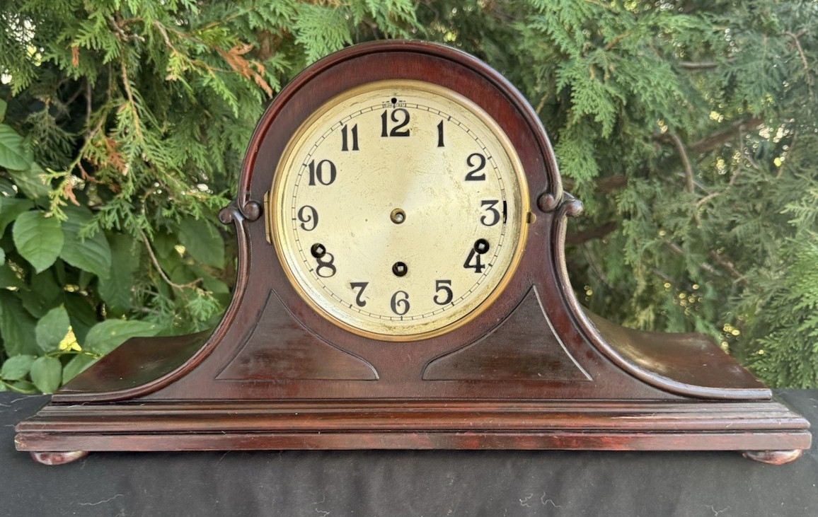 Antique C 1930 Kienzle German Mahogany Tambour Mantle Clock - FINISH ME
