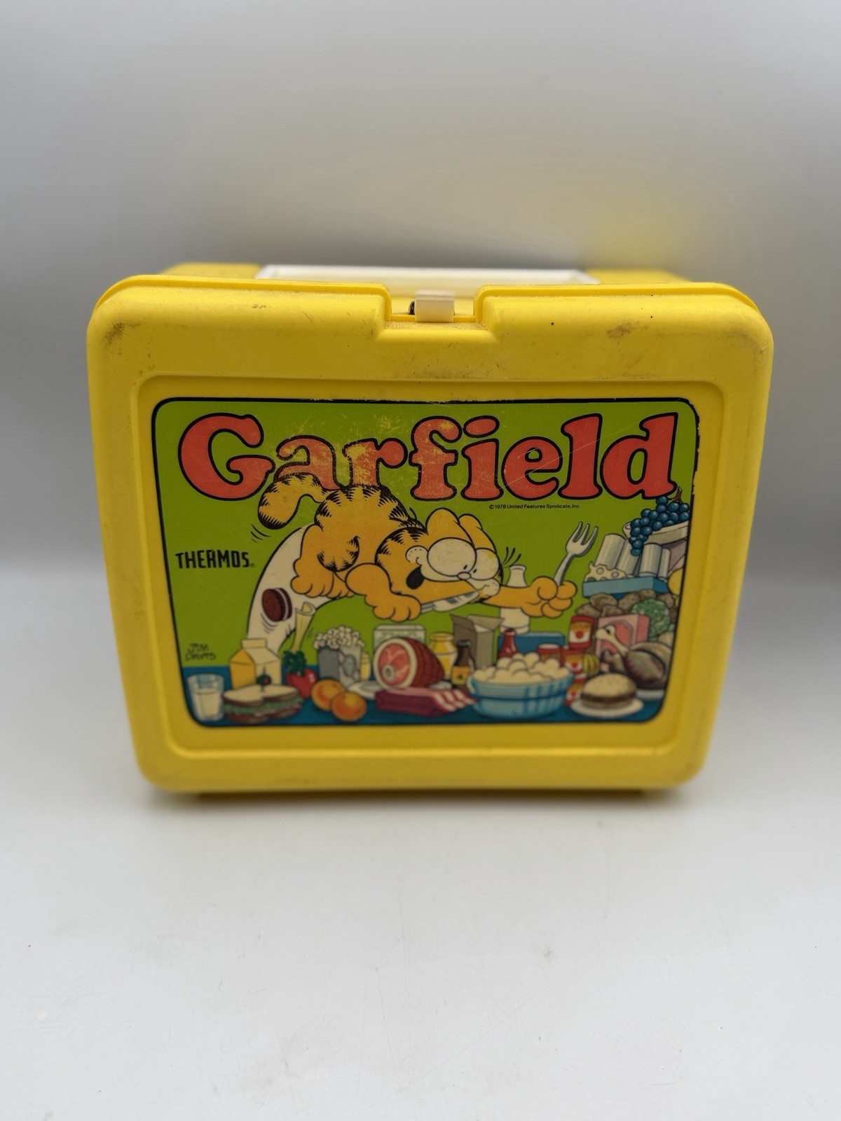 Garfield Lunch Box Yellow Plastic Thermos Brand Made in USA 1978