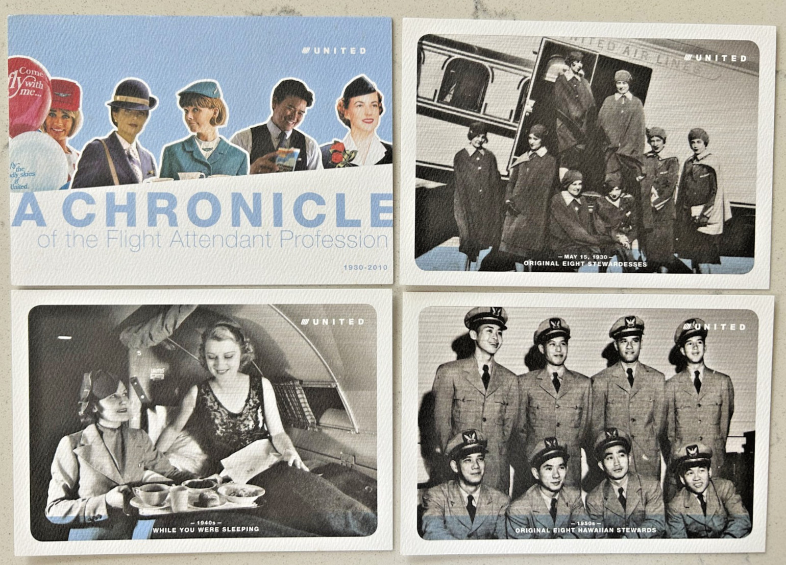 United Airlines - 9 Post Cards - A Chronicle of the Flight Attendant Profession