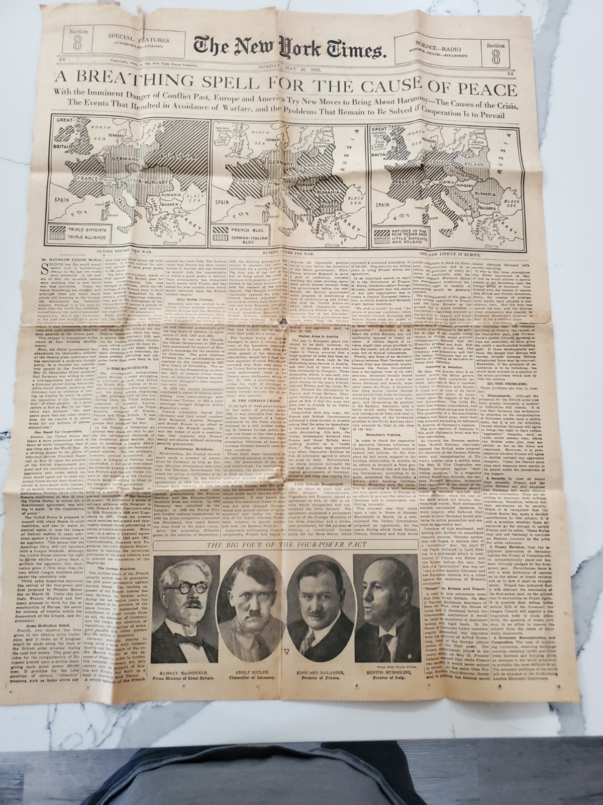 1933 New York Times Adolf Hitler Benito Mussolini Four Power Pact Section 1933 New York Times Adolf Hitler Benito Mussolini Four Power Pact Section