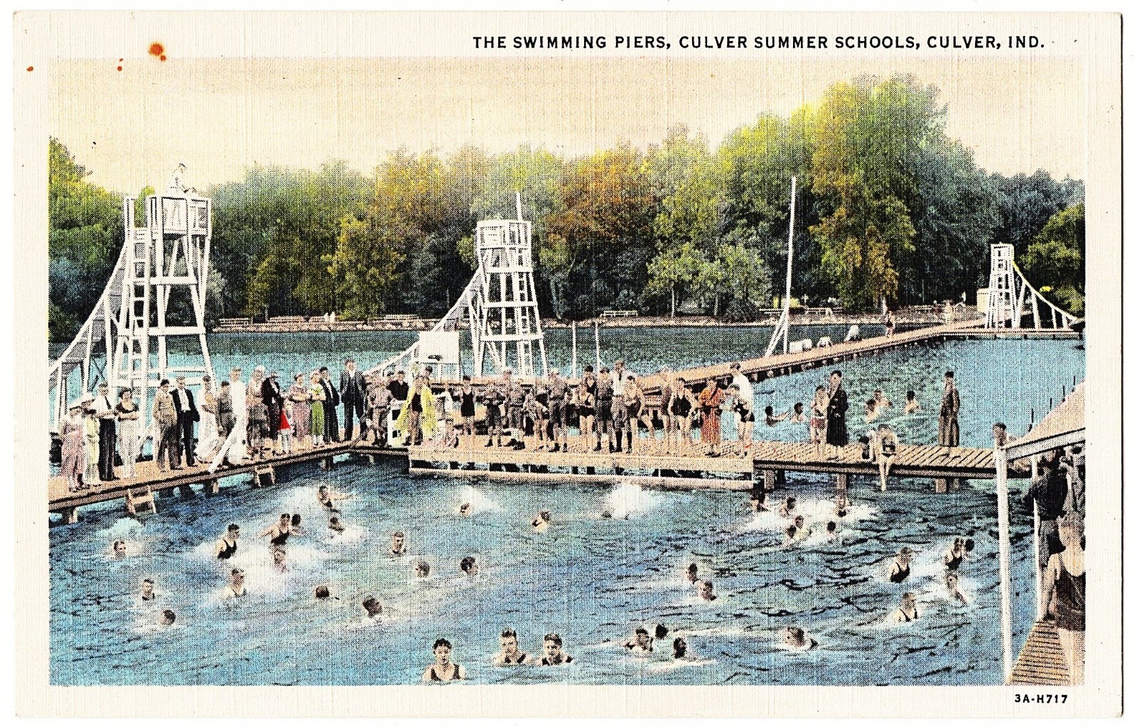 Culver IN - The Swimming Piers Culver Summer Schools 1940s postcard