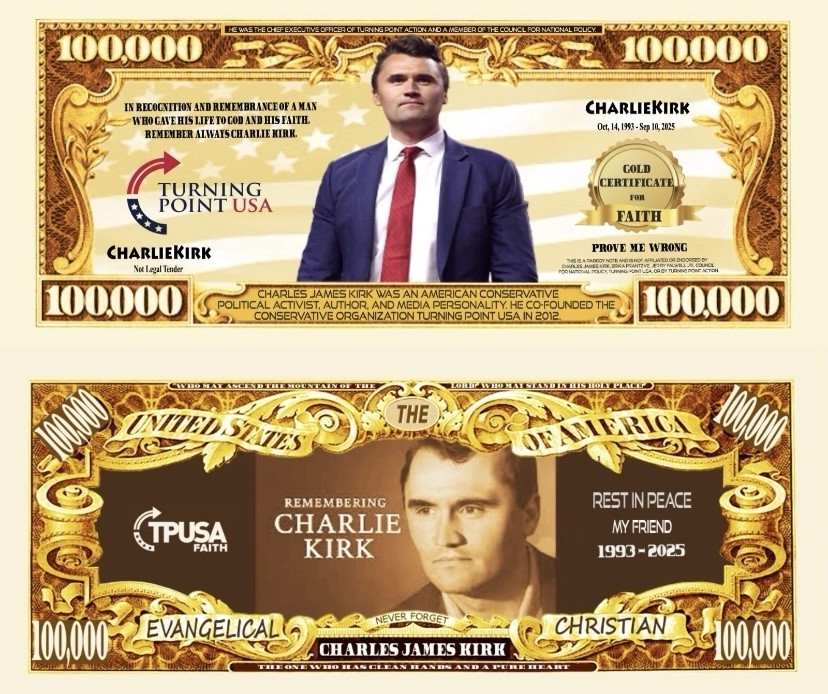 40 Pack Turning Point USA Money Charlie Kirk Collectible Novelty Million Dollars