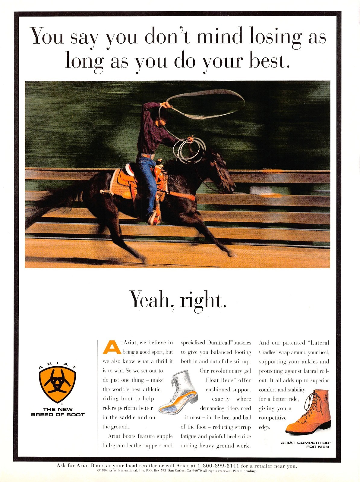 Ariat Competitor The New Breed of Boot Professional Equipment Vtg Mag Print Ad