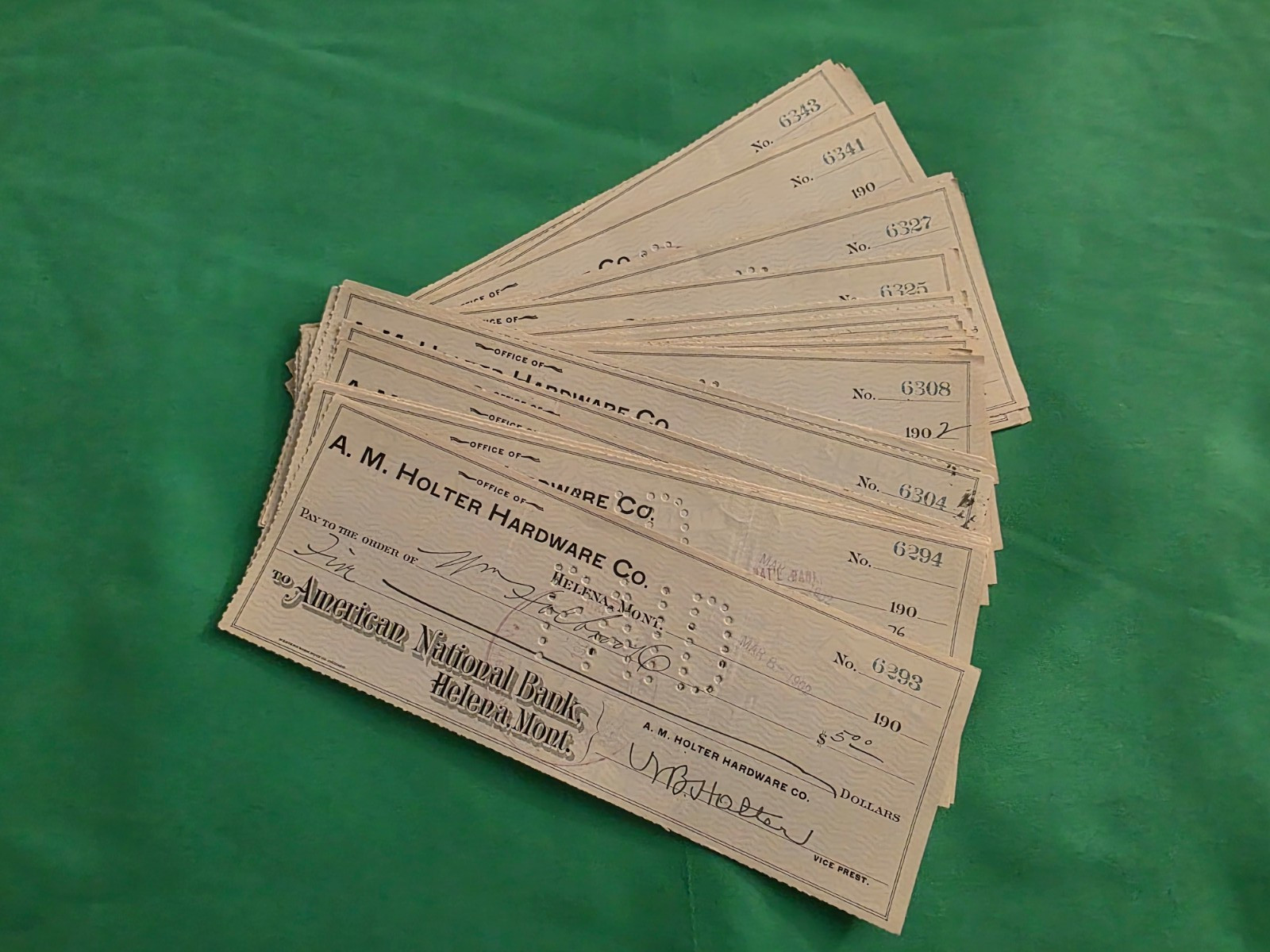 1902 A.M. Holter HARDWARE Canceled BANK CHECKS Helena MONTANA Lot of 2 Ephemera