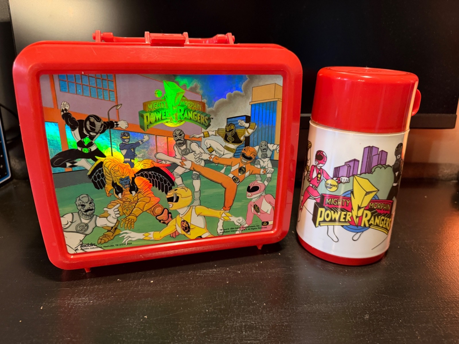 Vintage 1993 Mighty Morphin Power Rangers Lunchbox Red Plastic (with thermos)