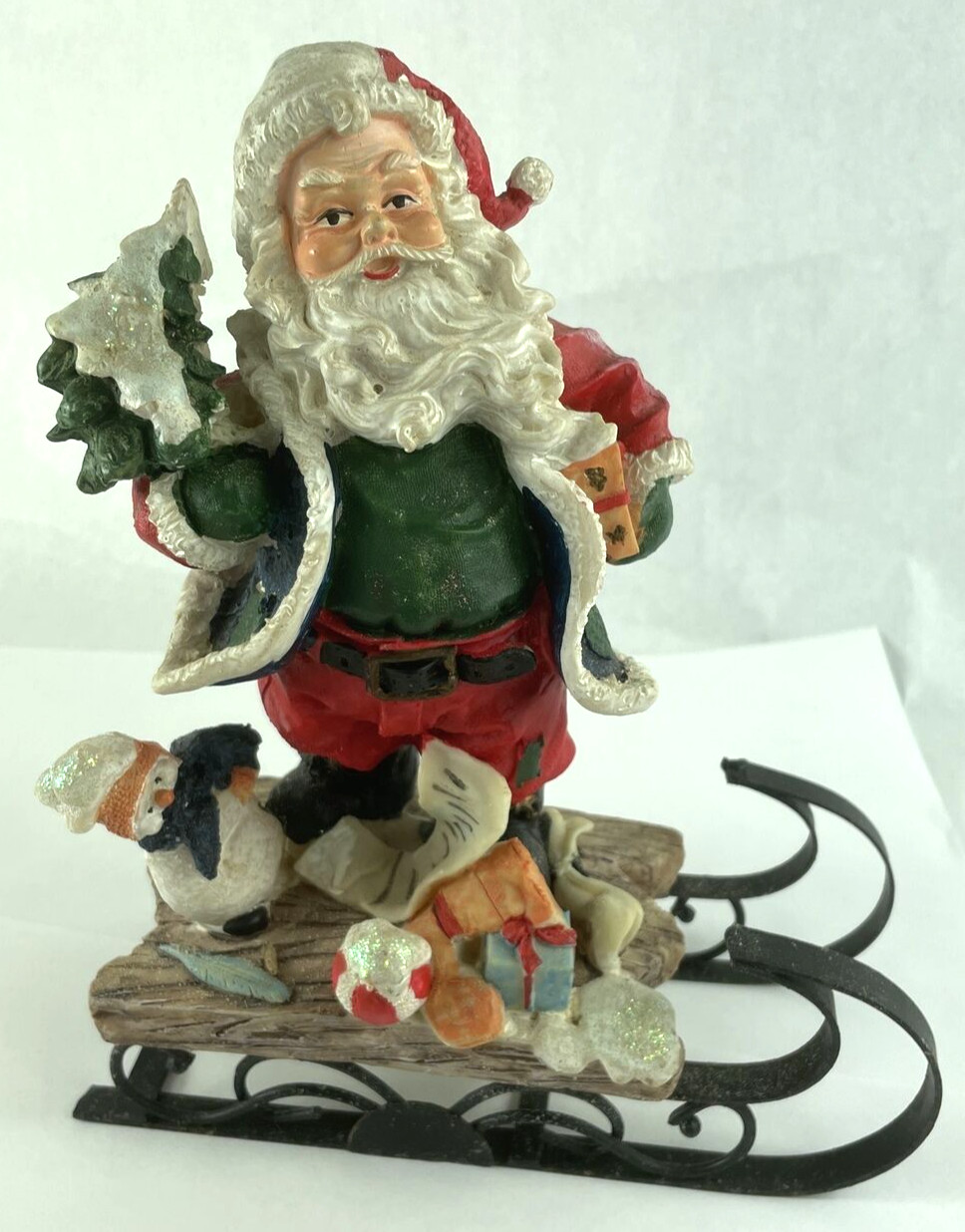 Santa Figurine On Sleigh w/ Presents, Christmas, Holding A Tree, 9\