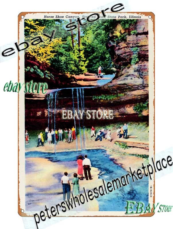 1941 Horse Shoe Canyon Starved Rock Illinois Scenic Tin Sign modern wall decor