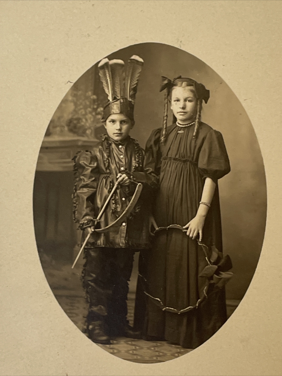 RARE RPPC White Children In Native American Costume Postcard - 1910 Halloween 