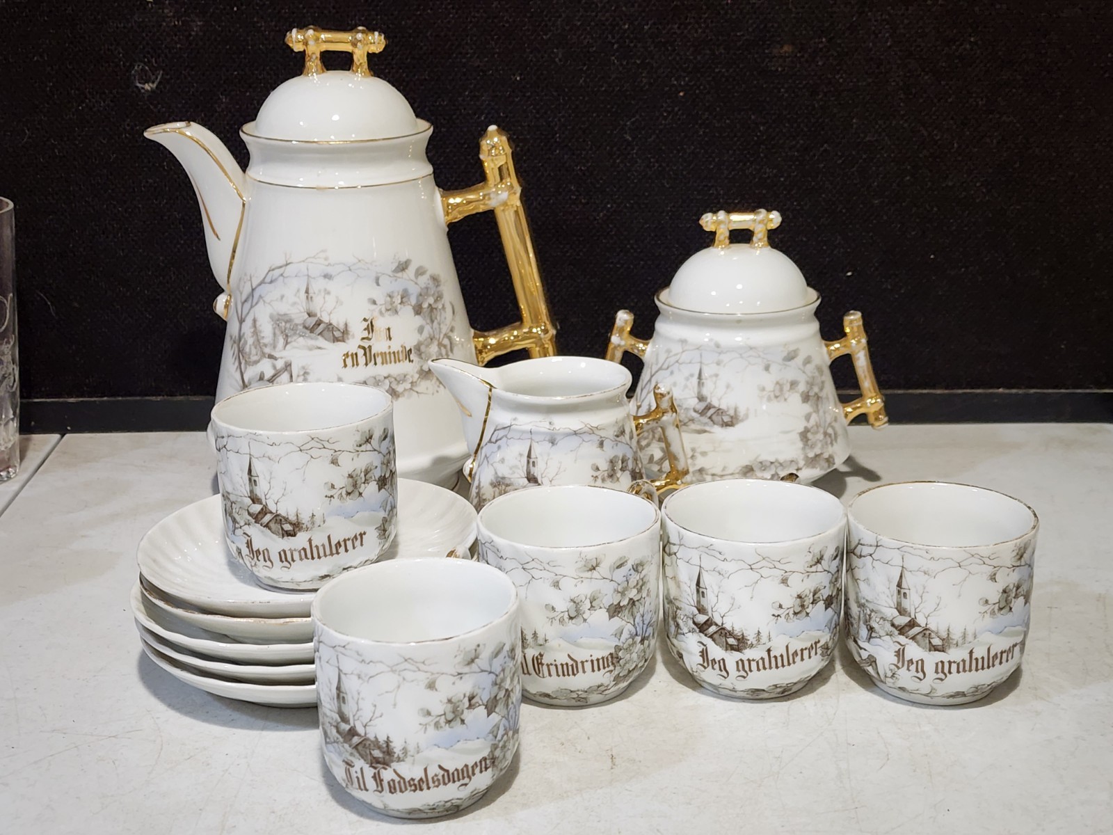 15 Piece Antique CT Tielsch Altwasser Hand Painted WEDDING Porcelain Tea Pot Set