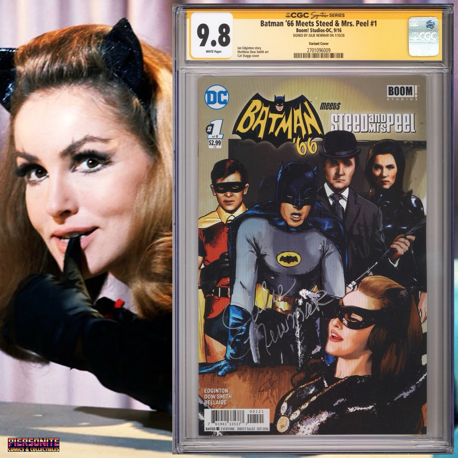 CGC 9.8 SS Batman \'66 Meets Steed & Mrs. Peel #1 Variant signed by Julie Newmar