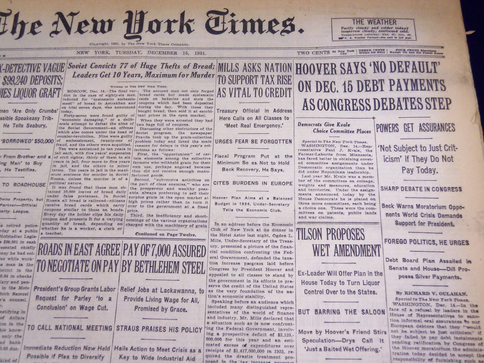 1931 DECEMBER 15 NEW YORK TIMES - TILSON PROPOSES WET AMENDMENT - NT 2175
