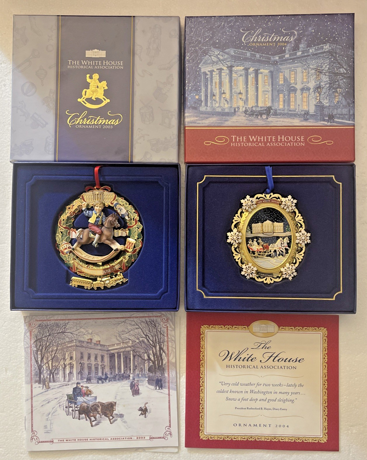 2x Vintage White House Historical Association Christmas Ornament 2003 2004